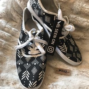 Keds Style Shoes w/ Black White Geometric Pattern